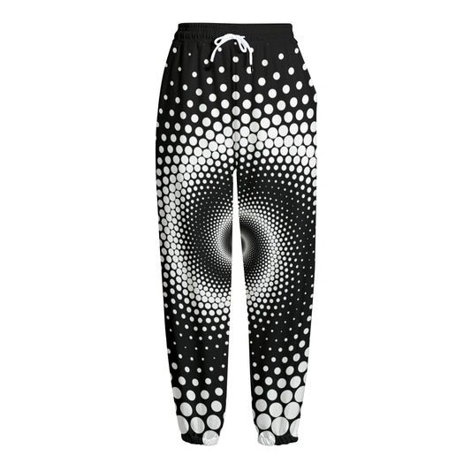 Black And White Spiral Dot Print Fleece Lined Knit Pants