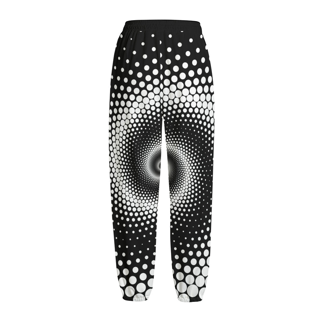 Black And White Spiral Dot Print Fleece Lined Knit Pants