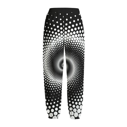 Black And White Spiral Dot Print Fleece Lined Knit Pants
