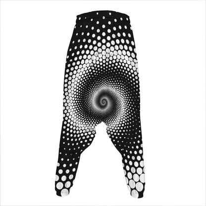 Black And White Spiral Dot Print Hammer Pants