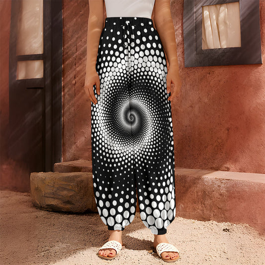 Black And White Spiral Dot Print Harem Pants