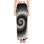 Black And White Spiral Dot Print High Slit Maxi Skirt