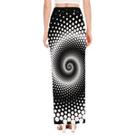 Black And White Spiral Dot Print High Slit Maxi Skirt