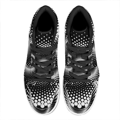 Black And White Spiral Dot Print High Top Leather Sneakers