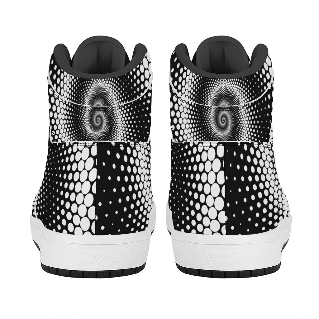 Black And White Spiral Dot Print High Top Leather Sneakers