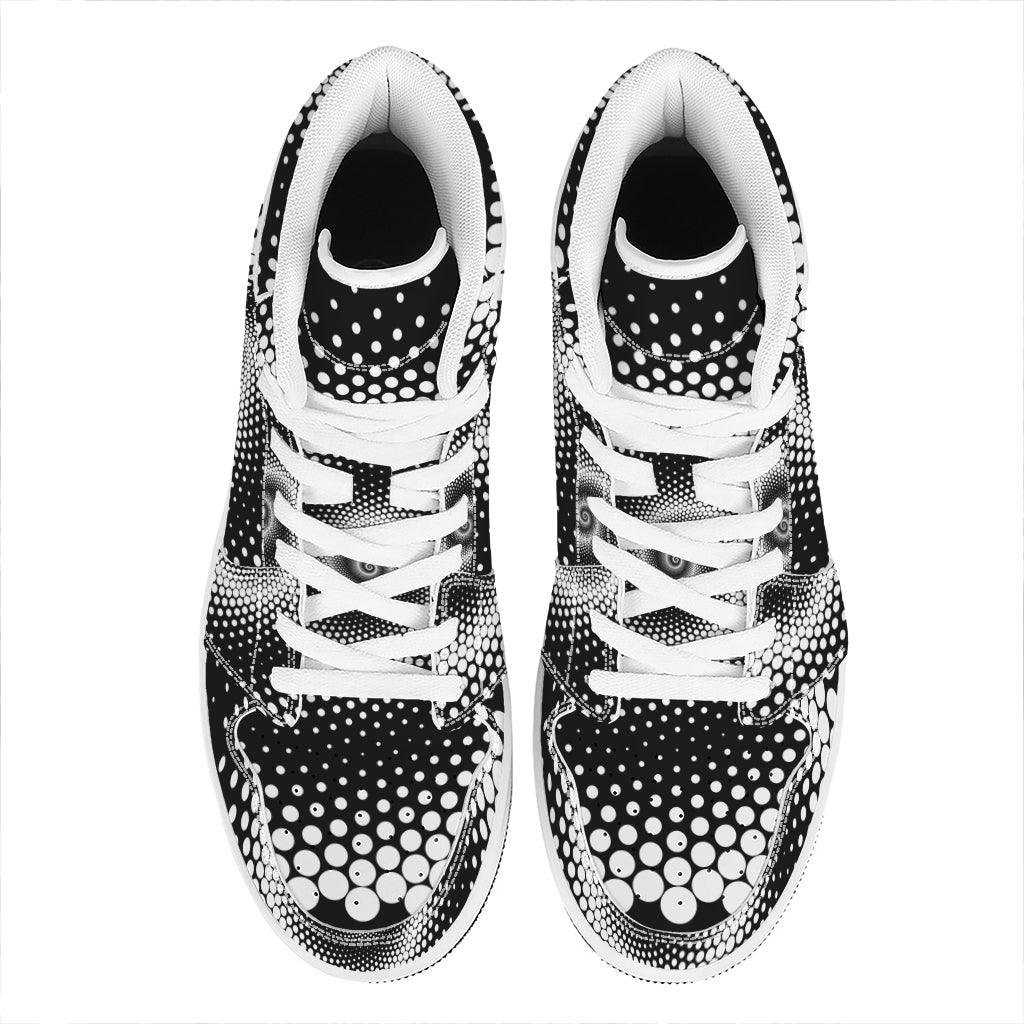Black And White Spiral Dot Print High Top Leather Sneakers