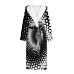 Black And White Spiral Dot Print Hooded Bathrobe