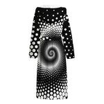 Black And White Spiral Dot Print Hooded Bathrobe