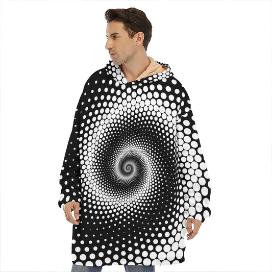 Black And White Spiral Dot Print Hoodie Blanket