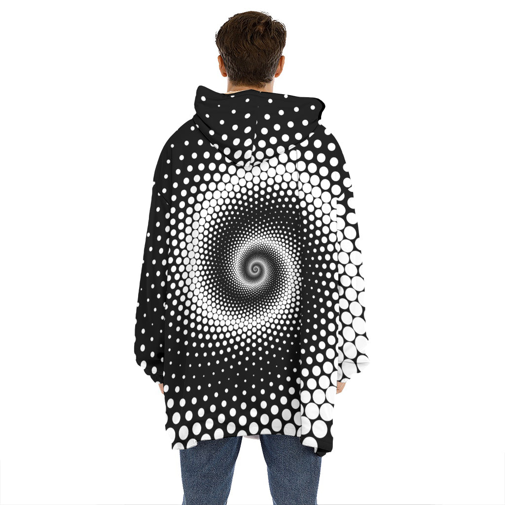 Black And White Spiral Dot Print Hoodie Blanket