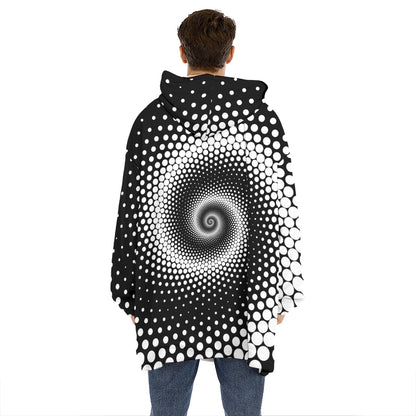Black And White Spiral Dot Print Hoodie Blanket