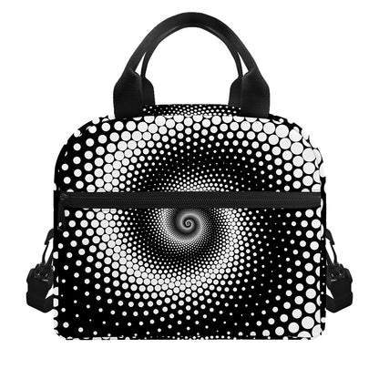 Black And White Spiral Dot Print Insulated Lunch Bag