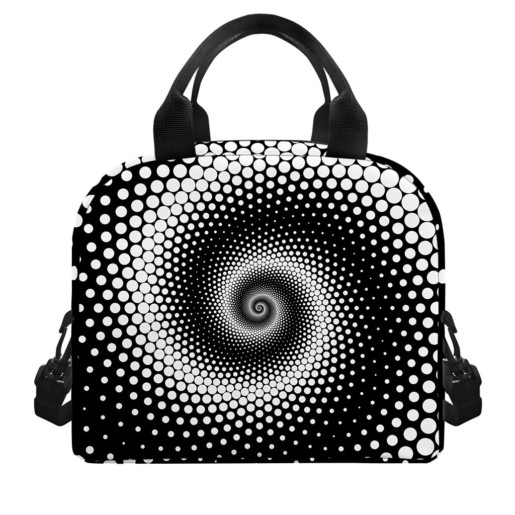 Black And White Spiral Dot Print Insulated Lunch Bag