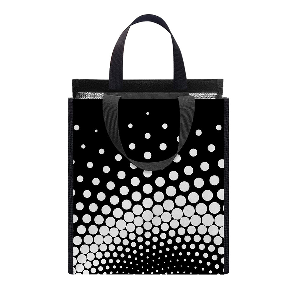 Black And White Spiral Dot Print Insulated Lunch Tote