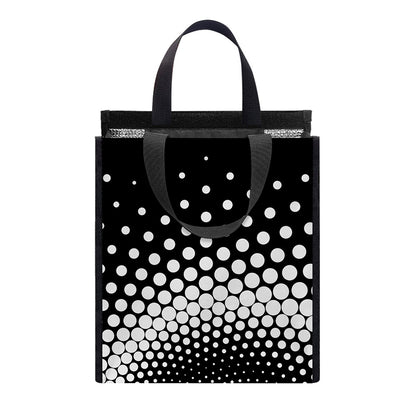 Black And White Spiral Dot Print Insulated Lunch Tote