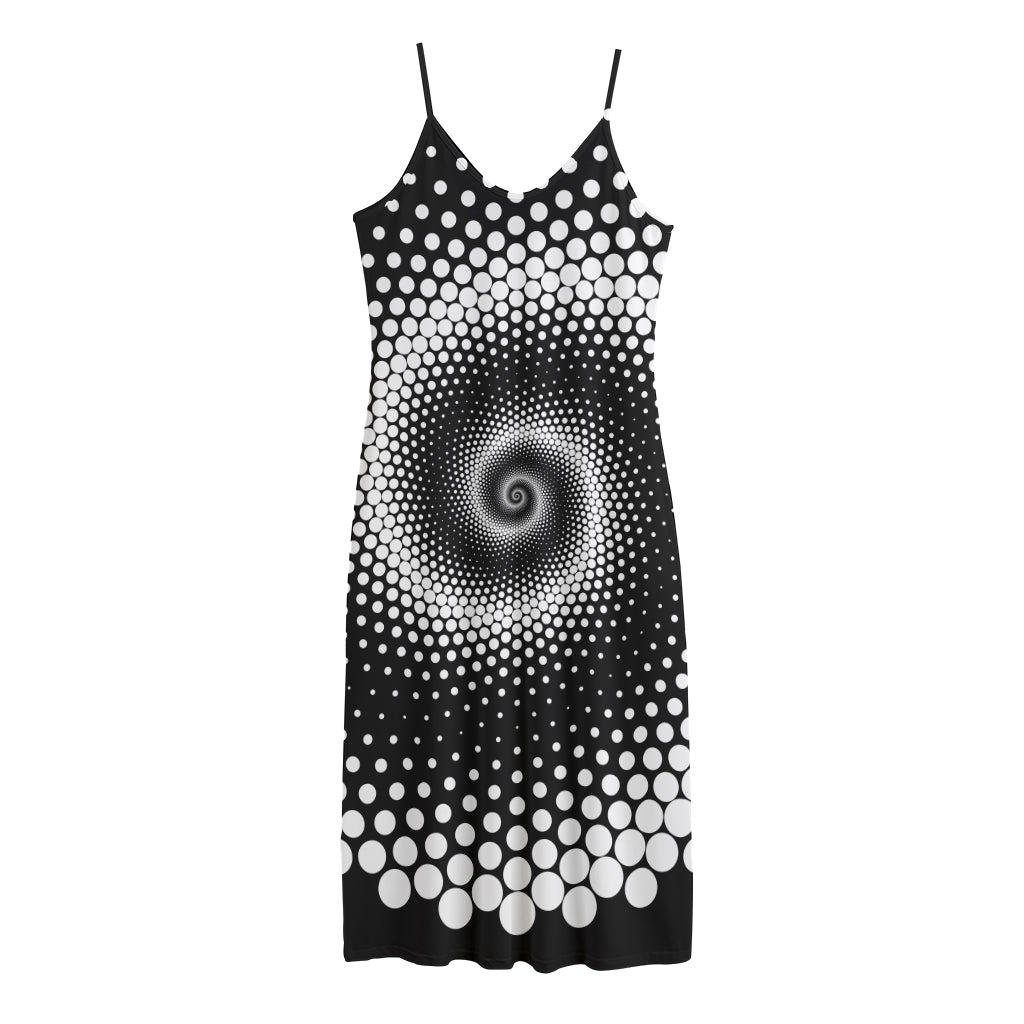 Black And White Spiral Dot Print Jersey Midi Cami Dress