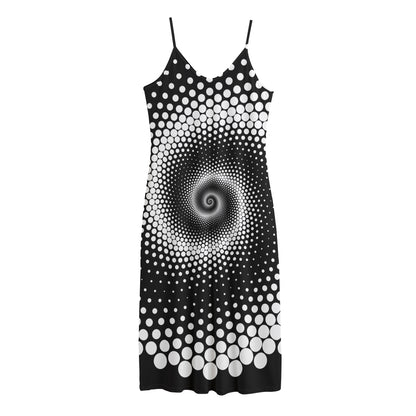Black And White Spiral Dot Print Jersey Midi Cami Dress