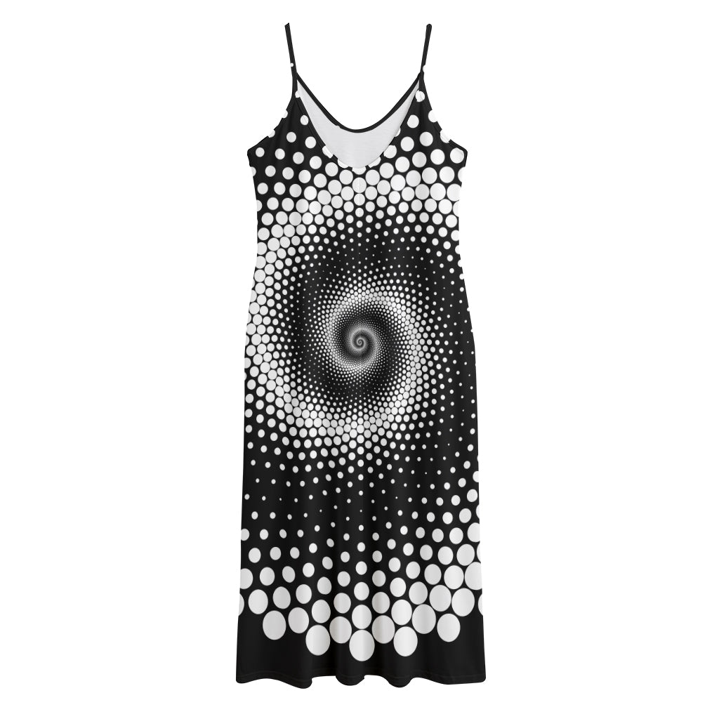 Black And White Spiral Dot Print Jersey Midi Cami Dress