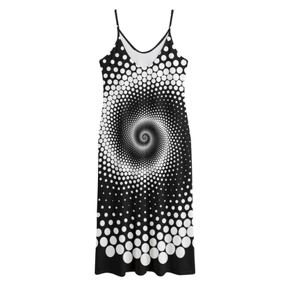 Black And White Spiral Dot Print Jersey Midi Cami Dress