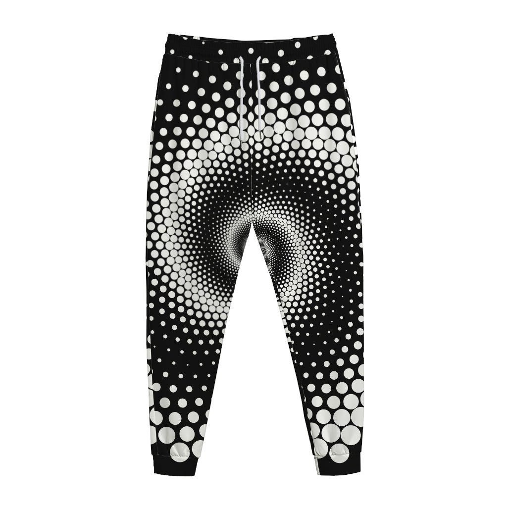 Black And White Spiral Dot Print Jogger Pants