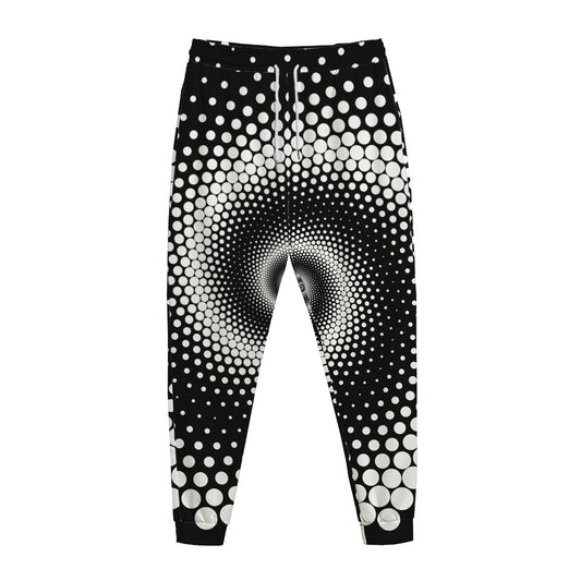 Black And White Spiral Dot Print Jogger Pants