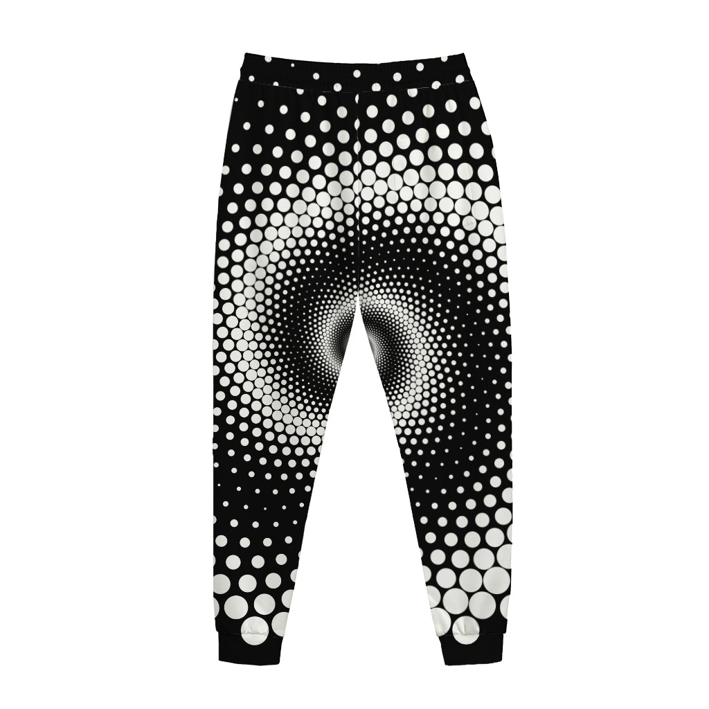 Black And White Spiral Dot Print Jogger Pants