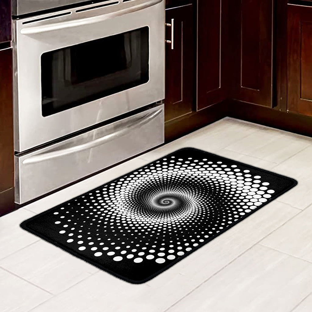 Black And White Spiral Dot Print Kitchen Mat