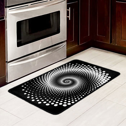 Black And White Spiral Dot Print Kitchen Mat