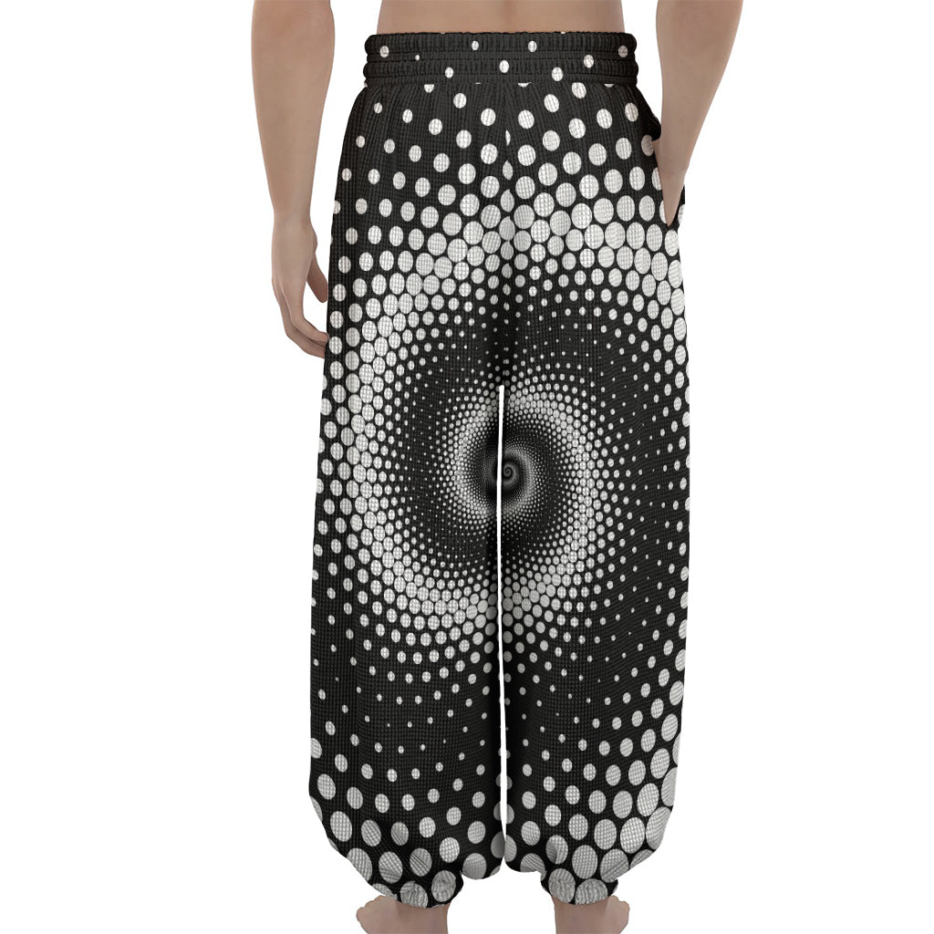 Black And White Spiral Dot Print Lantern Pants