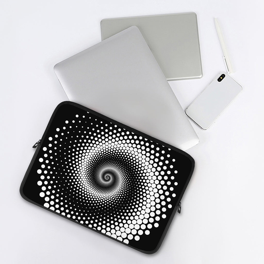 Black And White Spiral Dot Print Laptop Sleeve