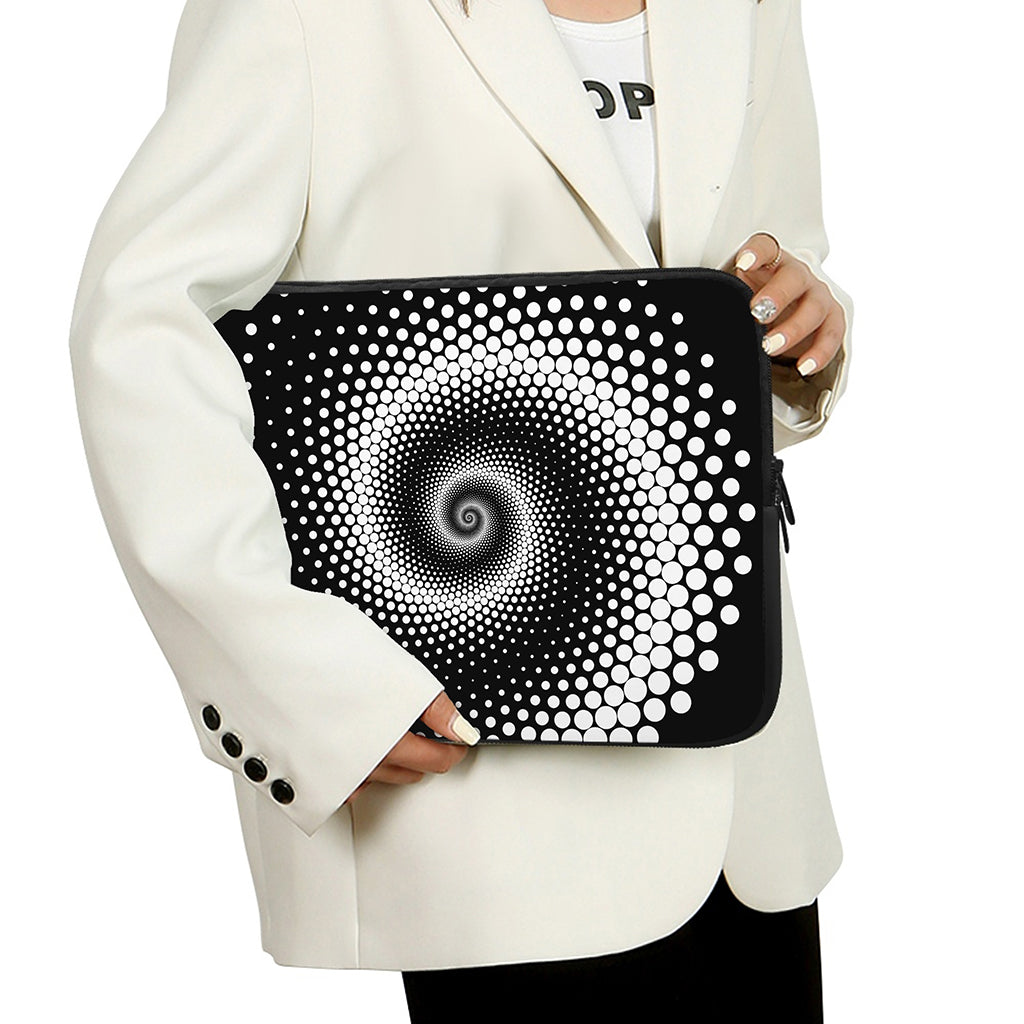 Black And White Spiral Dot Print Laptop Sleeve