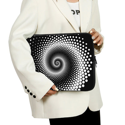 Black And White Spiral Dot Print Laptop Sleeve