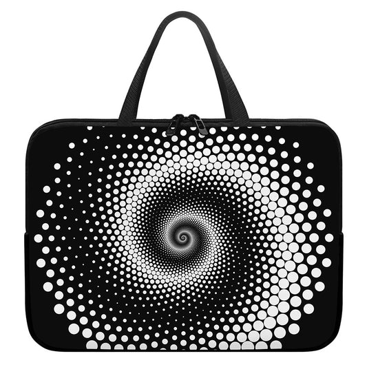 Black And White Spiral Dot Print Laptop Sleeve With Handle