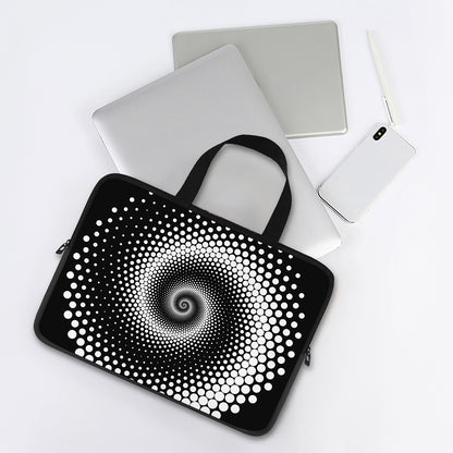 Black And White Spiral Dot Print Laptop Sleeve With Handle