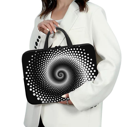 Black And White Spiral Dot Print Laptop Sleeve With Handle