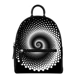 Black And White Spiral Dot Print Leather Backpack