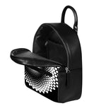 Black And White Spiral Dot Print Leather Backpack