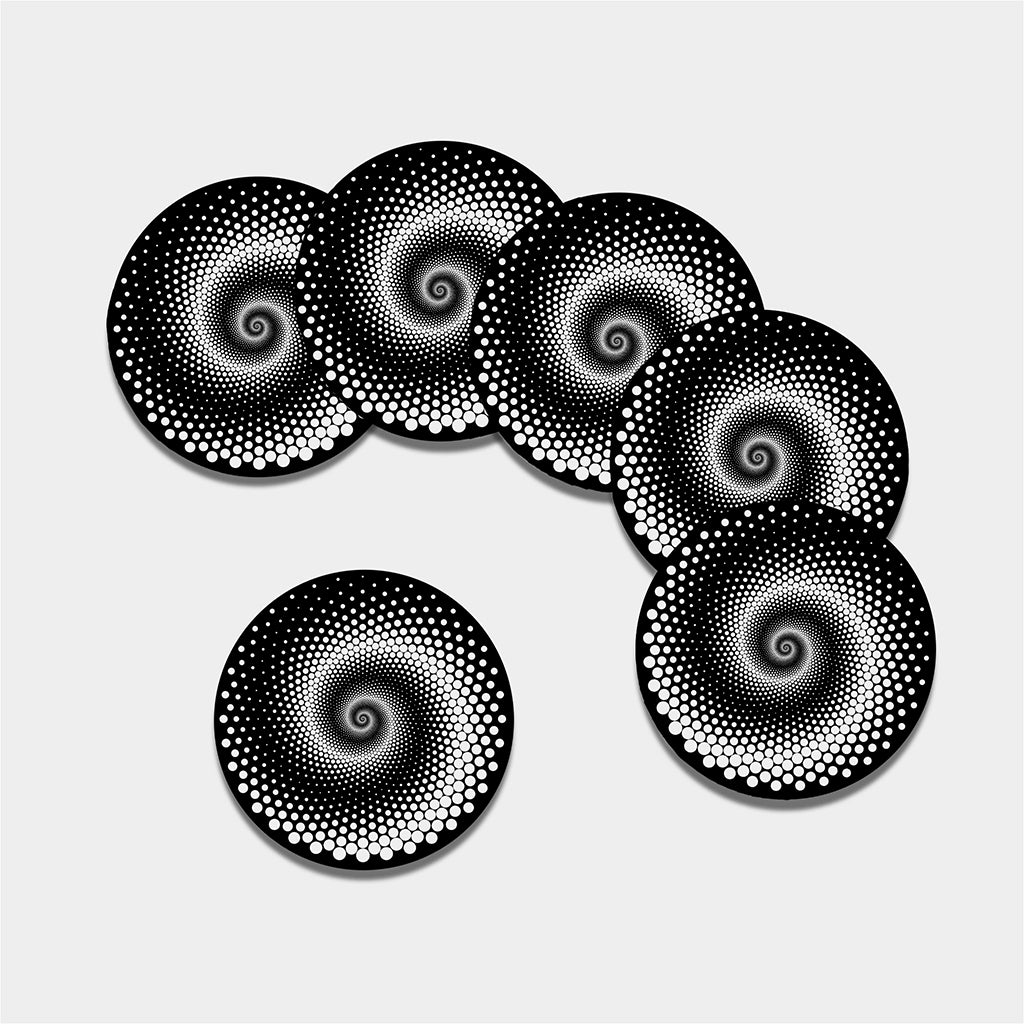 Black And White Spiral Dot Print Leather Coaster Set