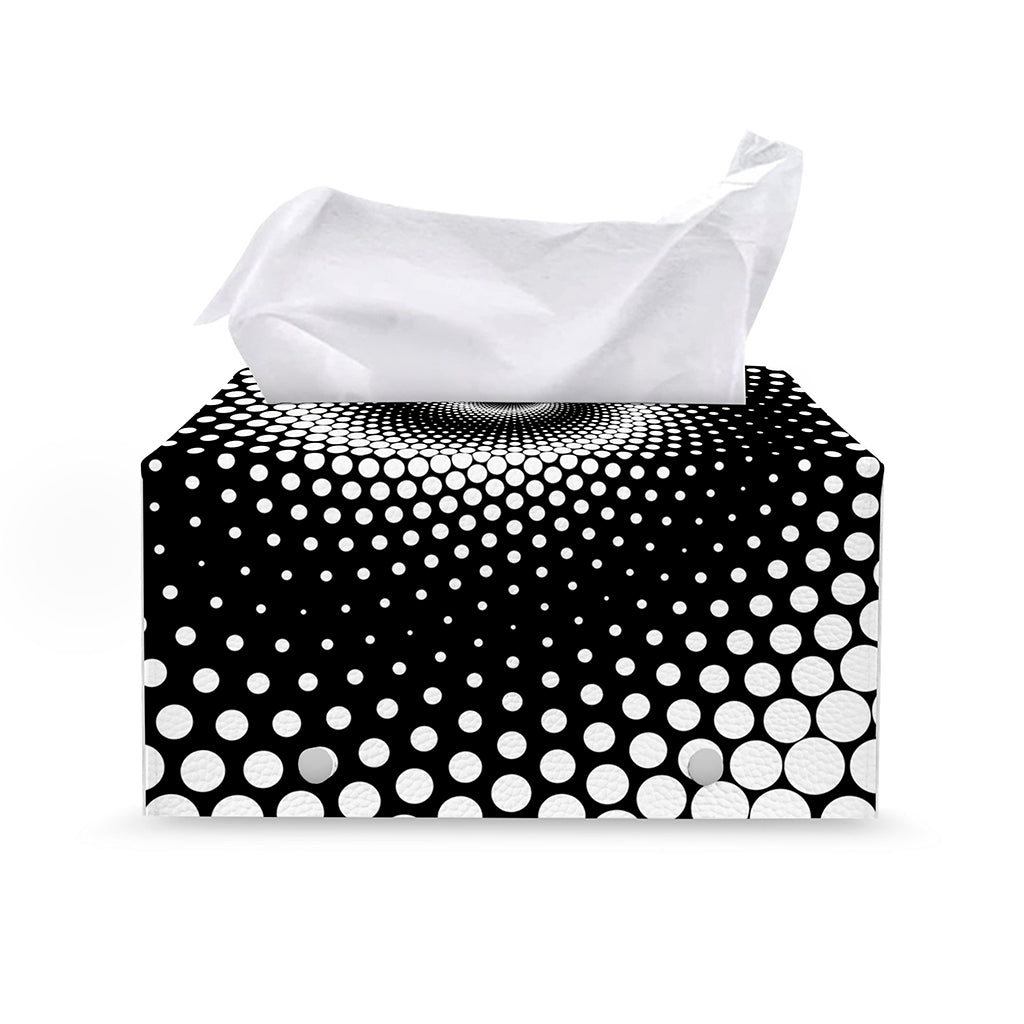 Black And White Spiral Dot Print Leather Tissue Box Cover