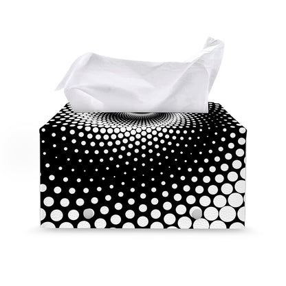 Black And White Spiral Dot Print Leather Tissue Box Cover