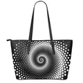 Black And White Spiral Dot Print Leather Tote Bag With Zipper