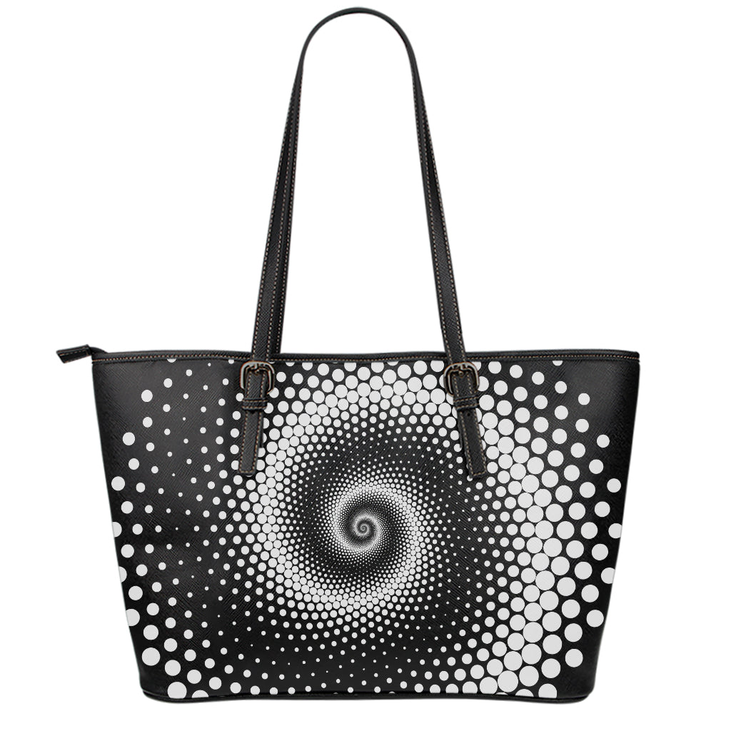 Black And White Spiral Dot Print Leather Tote Bag