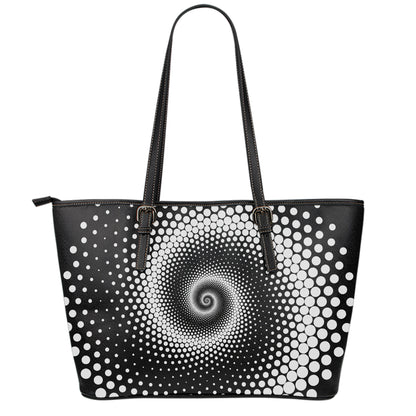 Black And White Spiral Dot Print Leather Tote Bag