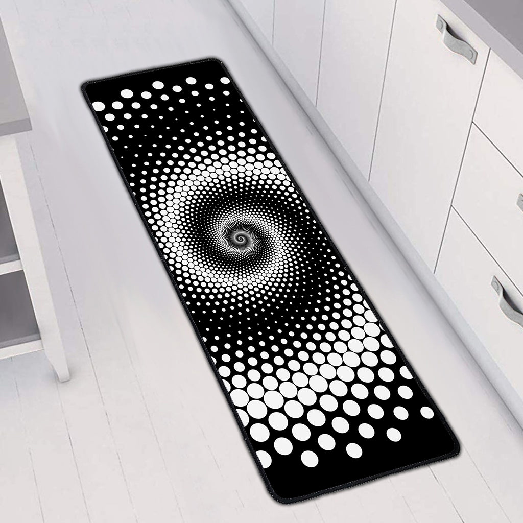 Black And White Spiral Dot Print Long Kitchen Mat