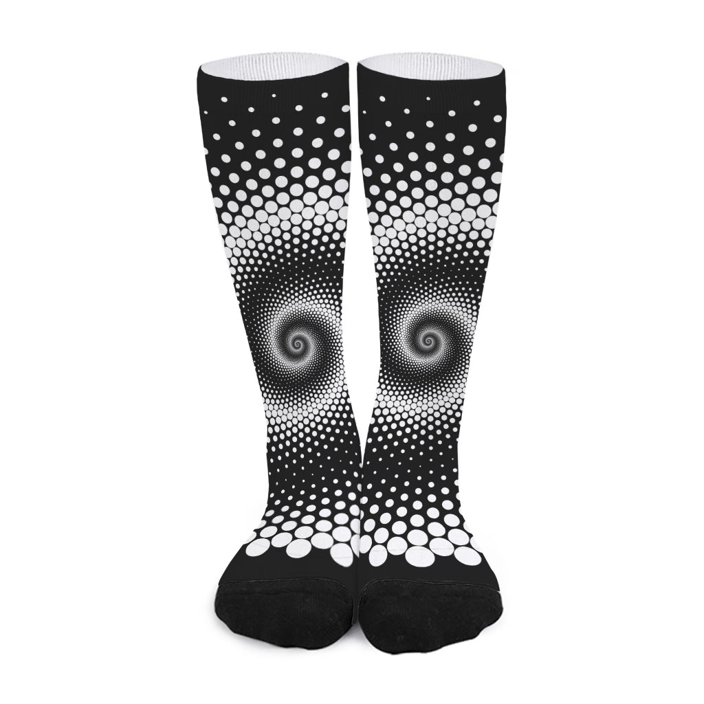 Black And White Spiral Dot Print Long Socks
