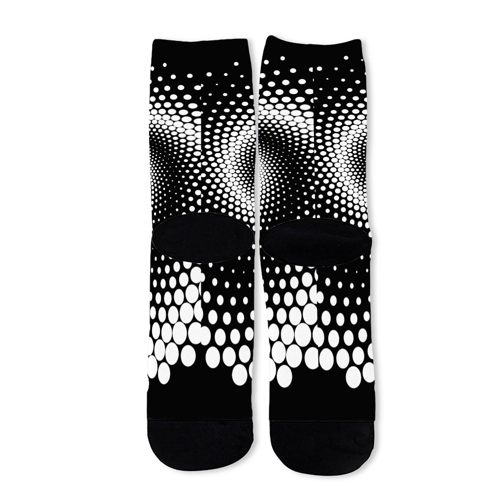 Black And White Spiral Dot Print Long Socks