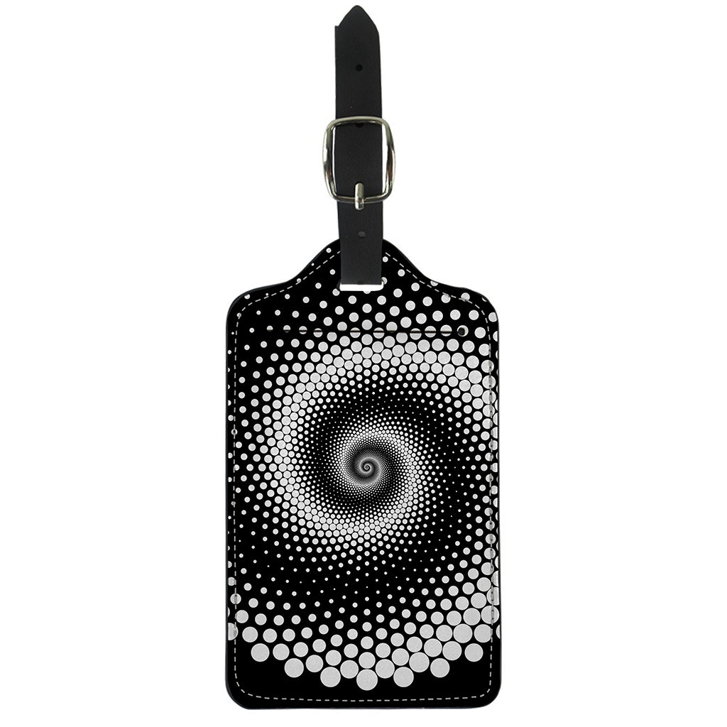 Black And White Spiral Dot Print Luggage Tag