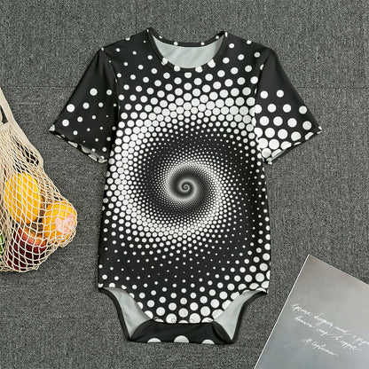 Black And White Spiral Dot Print Men's Bodysuit