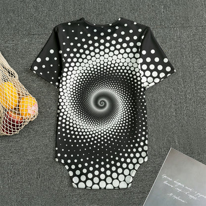 Black And White Spiral Dot Print Men's Bodysuit