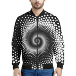 Black And White Spiral Dot Print Men's Bomber Jacket